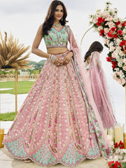 Pink Tissue Fabric Sequins embroidery Semi-Stitched Lehenga & Unstitched Blouse With Dupatta