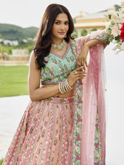 Pink Tissue Fabric Sequins embroidery Semi-Stitched Lehenga & Unstitched Blouse With Dupatta