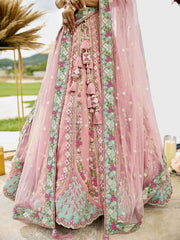 Pink Tissue Fabric Sequins embroidery Semi-Stitched Lehenga & Unstitched Blouse With Dupatta