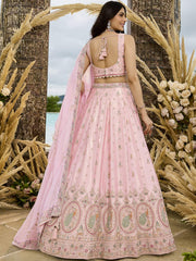 Pink Silk Fabric Beads & Sequince Embroidered Semi Stitched Lehenga Choli & Dupatta