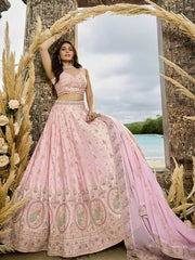 Pink Silk Fabric Beads & Sequince Embroidered Semi Stitched Lehenga Choli & Dupatta