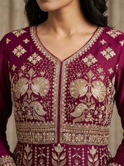 Magenta Heavy Embroiderd Georgette Anarkali Gown