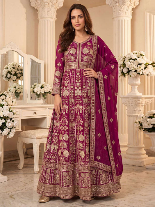Magenta Heavy Embroiderd Georgette Anarkali Gown