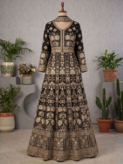 Black Heavy Embroiderd Georgette Anarkali Gown