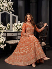 Orange Heavy Embroiderd Georgette Anarkali Gown