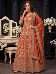 Orange Heavy Embroiderd Georgette Anarkali Gown