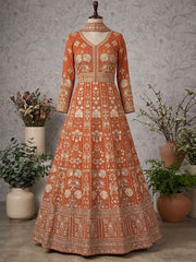 Orange Heavy Embroiderd Georgette Anarkali Gown