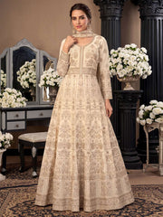 Cream Heavy Embroiderd Georgette Anarkali Gown
