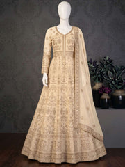 Cream Heavy Embroiderd Georgette Anarkali Gown