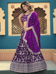 Purple Dola Silk Jacquard Wedding Festive Lehenga