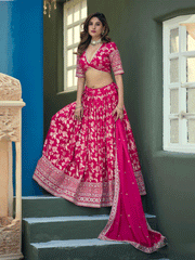 Pink Dola Silk Jacquard Wedding Festive Lehenga