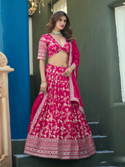 Pink Dola Silk Jacquard Wedding Festive Lehenga