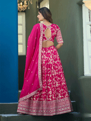 Pink Dola Silk Jacquard Wedding Festive Lehenga