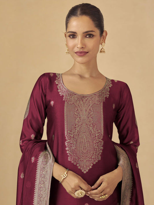 Maroon Patywear Viscose Silk Salwar Suit