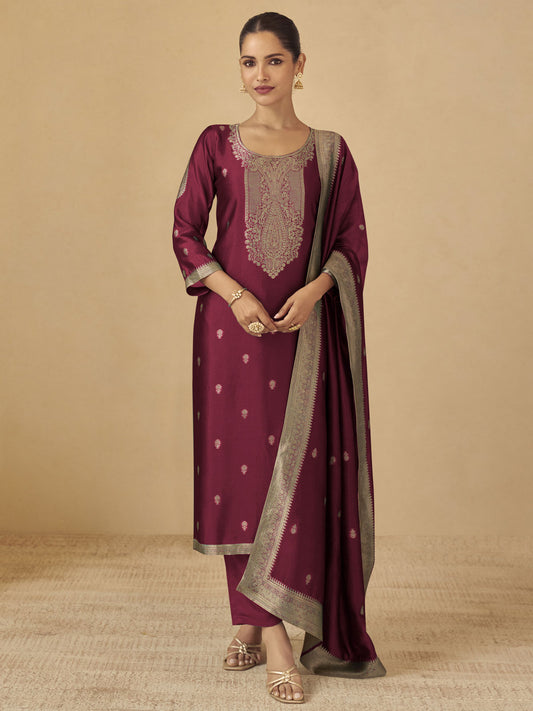 Maroon Patywear Viscose Silk Salwar Suit