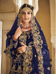 Velvet Embroidered Designer Lehenga Choli in Blue