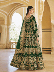 Green Embroidered Velvet Lehenga Choli