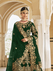 Green Embroidered Velvet Lehenga Choli