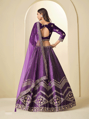 Purple Velvet Beautifully Embroidered Lehenga Choli