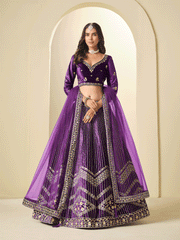 Purple Velvet Beautifully Embroidered Lehenga Choli