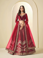 Red Velvet Beautifully Embroidered Lehenga Choli