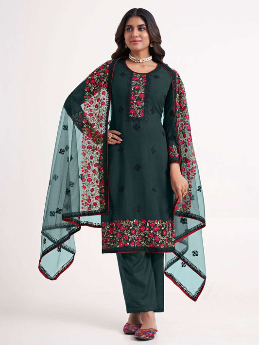Green Multi Embroidery Festive Salwar Kameez