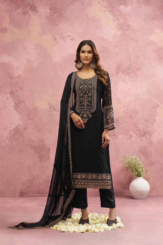 Black Georgette Threads & Khatli Wedding Festive Salwar Suit