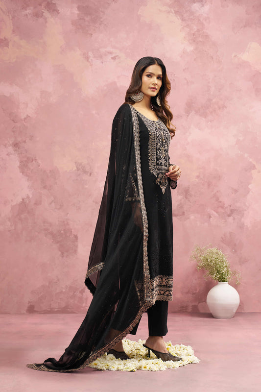 Black Georgette Threads & Khatli Wedding Festive Salwar Suit