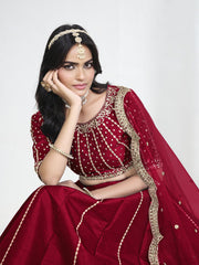 Women Red Art Silk Lehenga Choli