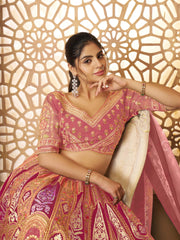 Pink Aari embroidered benarasi lehenga for wedding