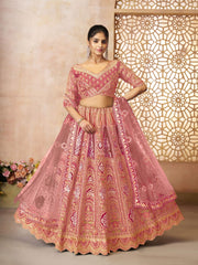 Pink Aari embroidered benarasi lehenga for wedding