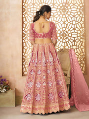 Pink Aari embroidered benarasi lehenga for wedding