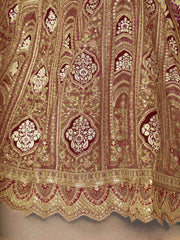 treanding Mocha-Coffee color Aari embroidered benarasi lehenga for Brides