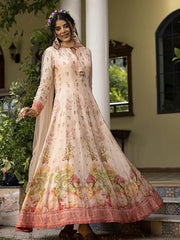 Light Pink Embroidery Floral Printed Anarkali Gown