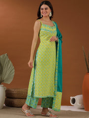 Green Floral Printed Regular Gotta Patti Kurta with Palazzos & Dupatta
