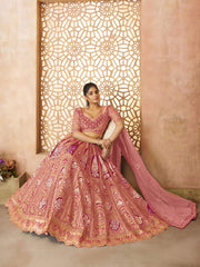 Pink Aari embroidered benarasi lehenga for wedding