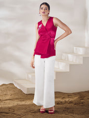 V-Neck Sleeveless Embellished Pure Silk Wrap Top