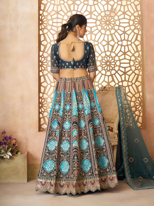 Blue Aari embroidered benarasi lehenga for Brides