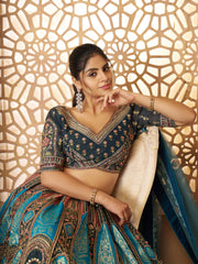 Blue Aari embroidered benarasi lehenga for Brides