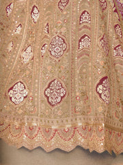 champagn-chiku color Aari embroidered benarasi lehenga for Brides