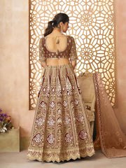 treanding Mocha-Coffee color Aari embroidered benarasi lehenga for Brides