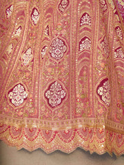 Pink Aari embroidered benarasi lehenga for wedding