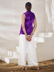 Mandarin Collar Sleeveless Embellished Pure Silk Top