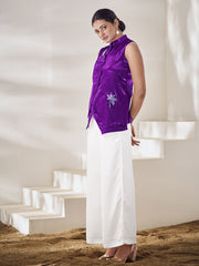 Mandarin Collar Sleeveless Embellished Pure Silk Top