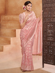 Pink Floral Woven Design Zari Saree