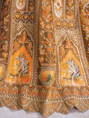 Earthy Mustard Color bridal lehenga with Patch and aari -Work Semi Stitched Lehenga Choli