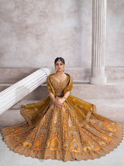 Earthy Mustard Color bridal lehenga with Patch and aari -Work Semi Stitched Lehenga Choli