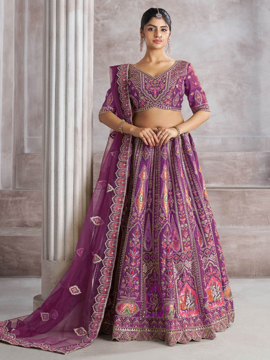 Berry Purple bridesmaid Patch-Work Semi Stitched Lehenga Choli