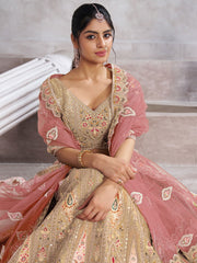 Trending Reception champagn/chiku Color lehenga with Patch Work Semi Stitched Lehenga Choli