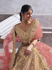 Trending Reception champagn/chiku Color lehenga with Patch Work Semi Stitched Lehenga Choli